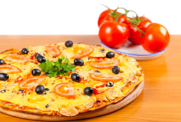 hot fresh a pizza with tomatoes