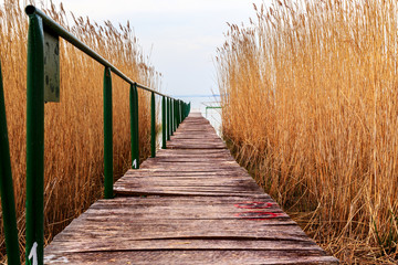 Wooden pier in tranquil lake Balaton