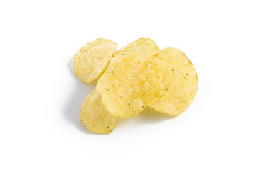 Prepared potato chips snack closeup view