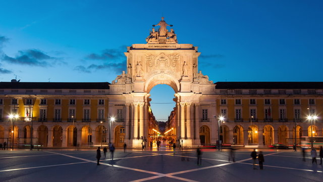 4k night timelaspe of commerce square  in Lisbon - Portugal 