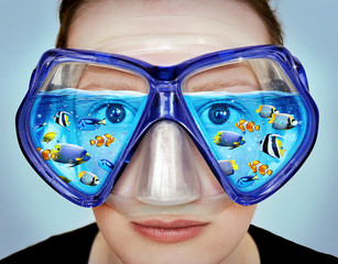 Goggles for diving. Idea, concept graphic.