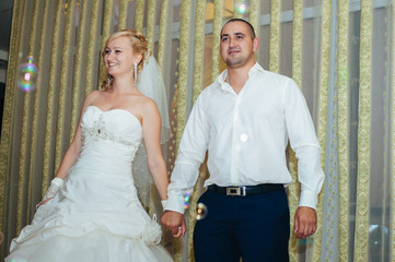 wedding dance of bride and groom. Charming bride and groom on