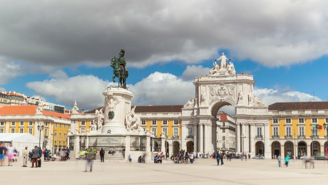 4k timelaspe of commerce square  in Lisbon - Portugal - UHD