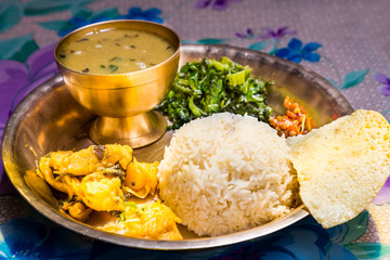 Dal Bhat, traditional Nepali meal platter