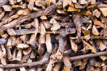 Stack pile of chopped wood abstract background