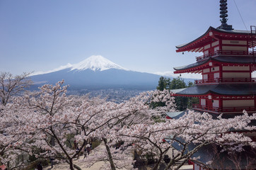 新倉富士浅間神社の忠霊塔と富士山