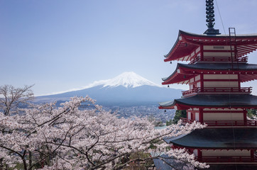 新倉富士浅間神社の忠霊塔と富士山