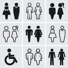 Restroom silhouettes icon set.