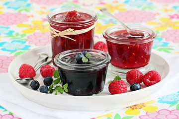 Homemade delicious jams ( blueberry,strawberry,raspberry ).