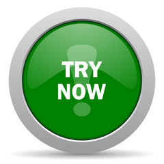 try now green glossy web icon