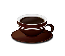 elegant brown cup with coffee isolated over white