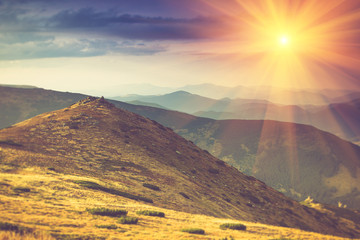 Beautiful summer landscape in the mountains at sunshine.