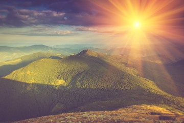 Beautiful summer landscape in the mountains at sunshine.