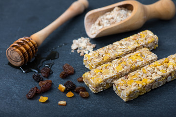 Homemade healthy mueasli bars with honey