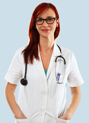 Portrait of happy female doctor with stethoscope.