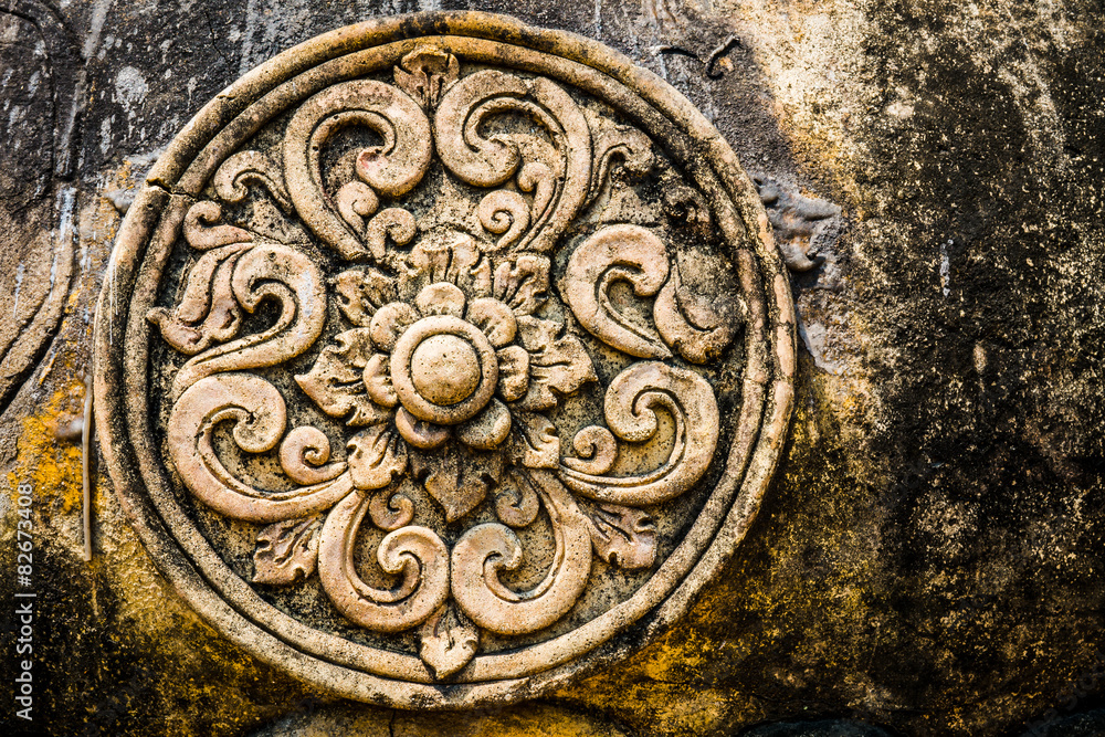 Wall mural lotus flower stone carving, ancient symbol