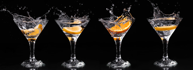 Vermouth cocktail inside martini glass over dark background - obrazy, fototapety, plakaty