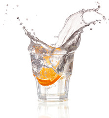 cocktail in a martini glass on a white background with fruit