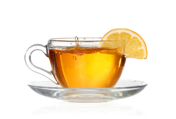 lemon tea with a splash on a white background