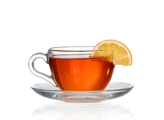 lemon tea with a splash on a white background