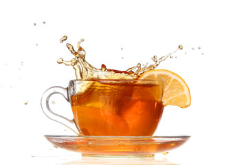 lemon tea with a splash on a white background