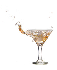 alcohol cocktail with splash of ice isolated on white