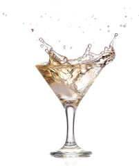 alcohol cocktail with splash of ice isolated on white
