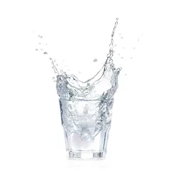 Foto op Canvas Ice cubes splashing into glass of water, isolated on white © YURII Seleznov