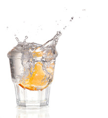 cocktail in a martini glass on a white background with fruit