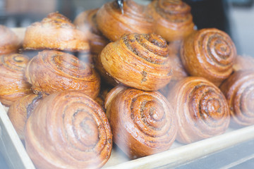 coffee bakery shop bar with tasty fresh baked cinnamon rolls
