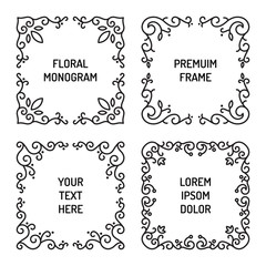 Vintage floral line art frame