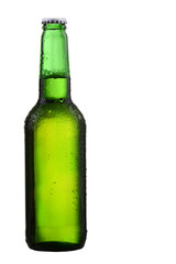 Small green beer bottle with drops