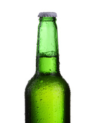 Small green beer bottle with drops
