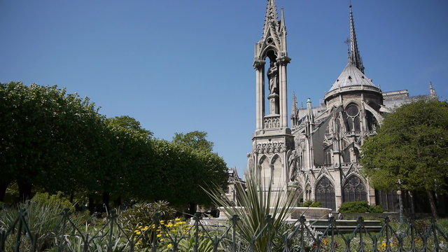 Notre Dame and park during spring. Paris, France