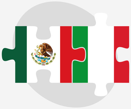 Mexico and Italy Flags in puzzle