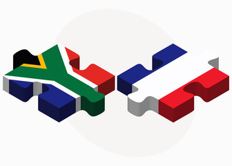 South Africa and France Flags in puzzle