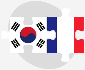 South Korea and France Flags in puzzle