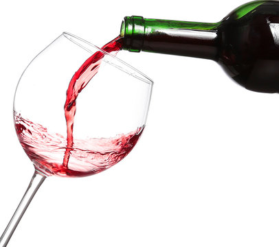 Red Wine Pouring On White Background