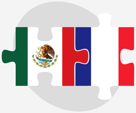Mexico and France Flags in puzzle