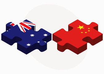 Australia and China Flags in puzzle