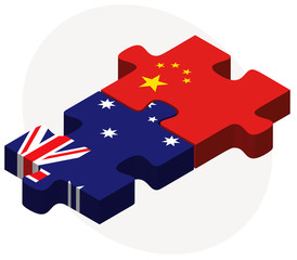 Australia and China Flags in puzzle