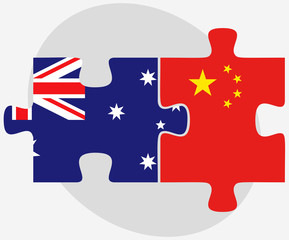 Australia and China Flags in puzzle
