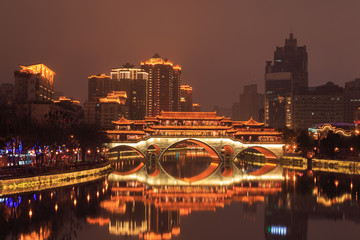 night lounge bridge at chengdu,china - obrazy, fototapety, plakaty