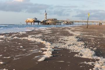 View from the beach at the Pier of Scheveningen, The Netherlands