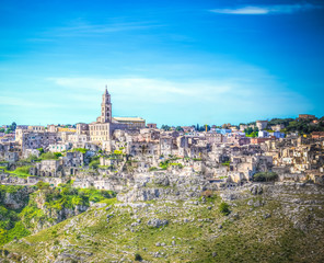 Fototapeta na wymiar View of Matera,basilicata, Italy, UNESCO under blue sky