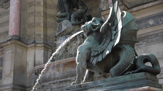 Fountain and statue at St. Michel in Paris, France