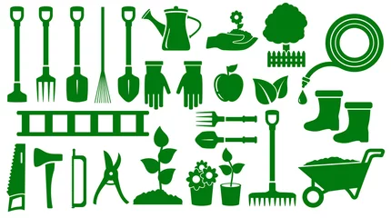 Poster geïsoleerde groene tuingereedschap instellen © kelttt