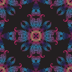 neon floral lace pattern seamless vintage ornament Chinese