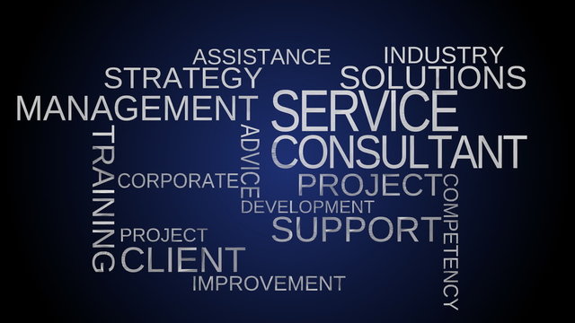 Service, support, consultant word cloud - blue. Loop able