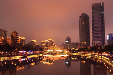 Fototapeta na wymiar night lounge bridge at chengdu,china